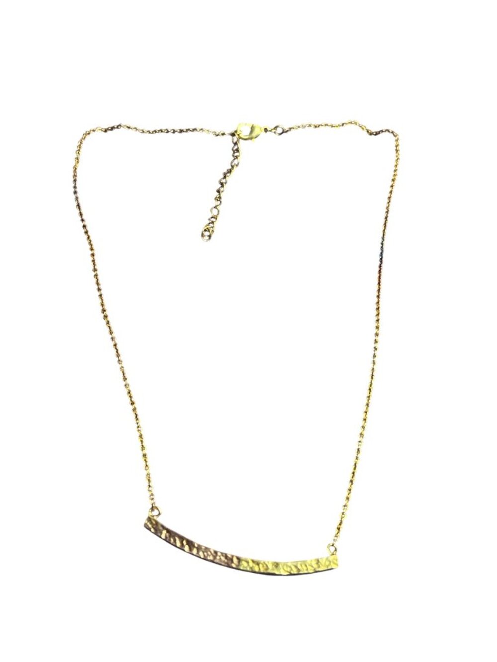 Goldtone Rose Goldtone Hammered Bar Necklace Lobster Clasp 17 - 19 inches Long